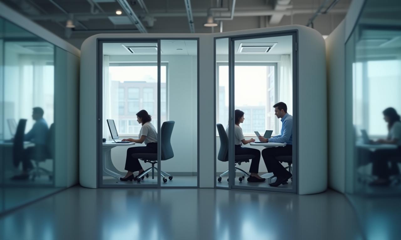 Professionals working inside QuietSpace pods